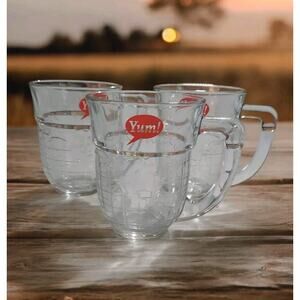 Clear Glass Mug With Handle Yum! Thick Heavy Set Of 3